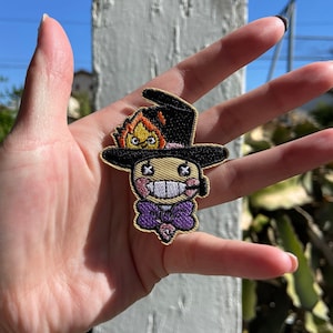 Howl&#39;s Moving Castle Inspired Scarecrow/Turnip Head with Little Calcifer Fireball Iron-On/Sew-On Embroidered Patch