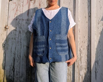 Gender neutral XL/XXL striped blue wool vest