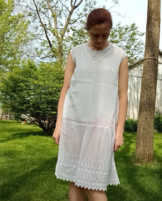 Edwardian white nightgown slip drop waist lightwei