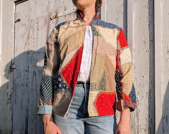 1800s crazy quilt top jacket lightweight