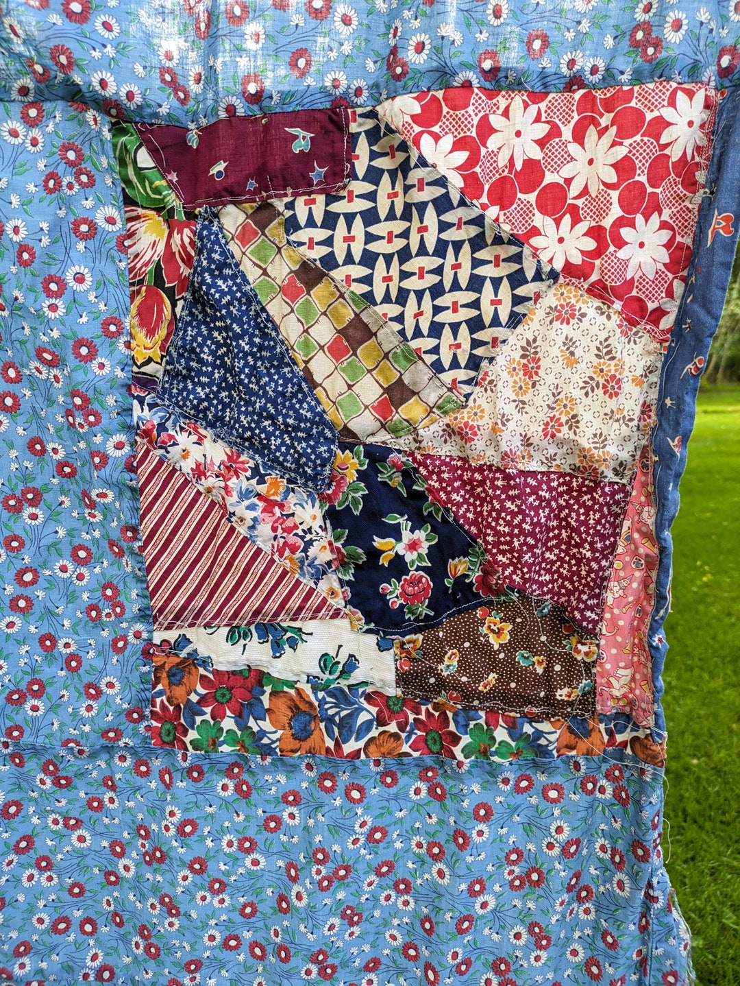 Antique Crazy Quilt in Blocks Unfinished Quilt Top Etsy