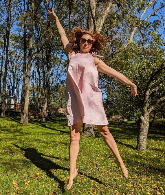 Pink seersucker Barbiecore swing dress Pink seersucker Barbiecore swing dress