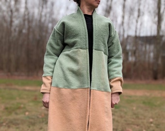 Ombre green wool coat women's large upcycle