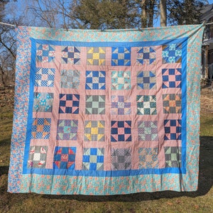 Feedsack pastel antique quilt top unfinished