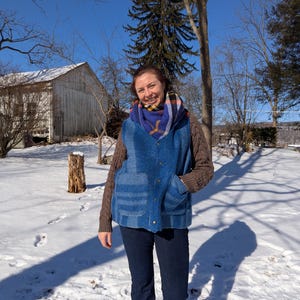 Gender neutral XL/XXL striped blue wool vest