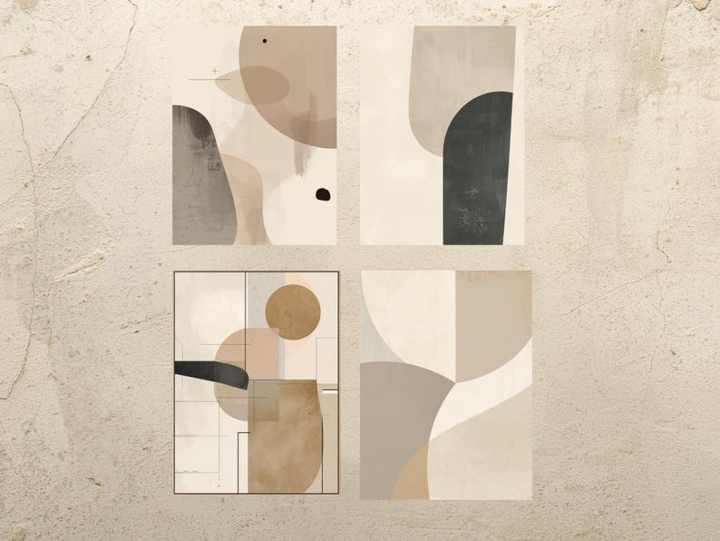 Neutral Abstract Art Prints Set | Beige Scandinavian Gallery Wall ...