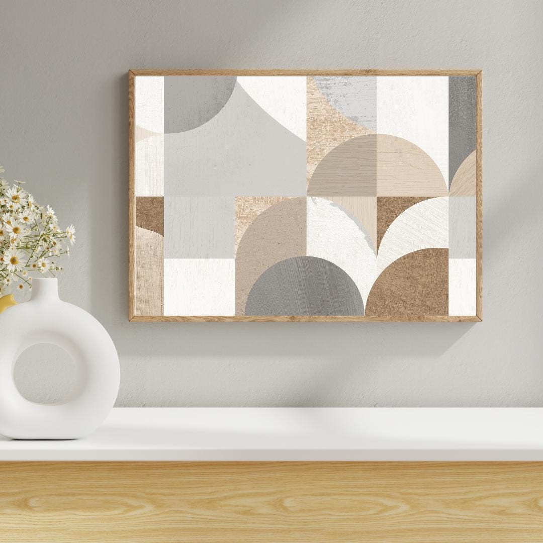Neutral Geometric Abstract Wall Art Printable, Modern Organic Shapes ...