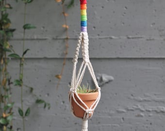 Mini Macrame Plant Hanger, Rainbow, Pride, terracotta pot, plant holder, plants, air plants, home, office decor,wedding favors, party favors