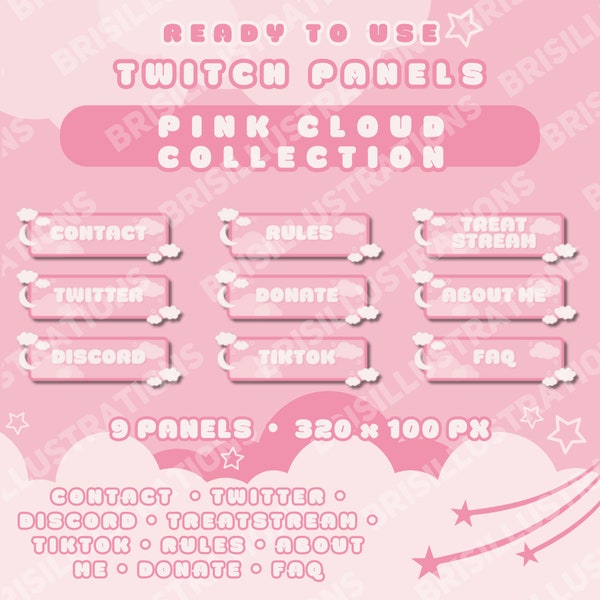 Pastel Pink Cloud Panels for Twitch | High Quality & Aesthetic | Customizable And Kawaii Twitch Panels