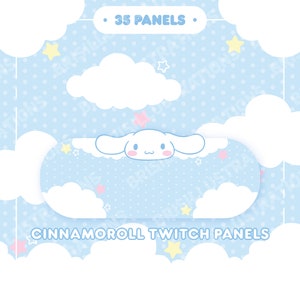 Kawaii / Perro con rollo de canela / Paneles de Twitch / Alta calidad y estética / Azul pastel 35 paneles / PNG