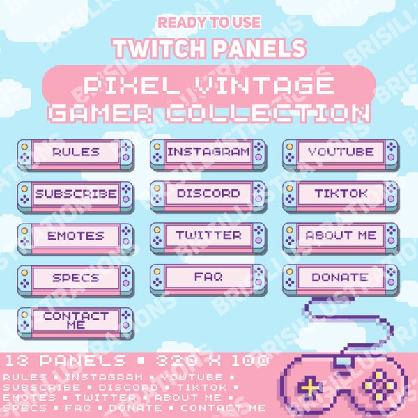 High Quality Pink & Blue Arcade Pixel Pastel Panels for Twitch | Pastel Pink Aesthetic | Pixel Art | Customizable Twitch Panels