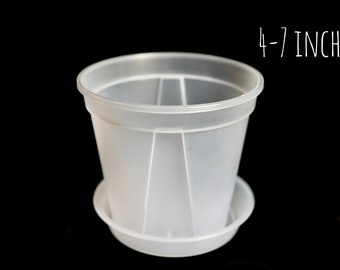 5Pcs 4"- 7" Clear/Translucent ~ Slit Pots / Plastic Planters - Excellent for All Plants, Multiple Drainage Holes, Gutters on The Side