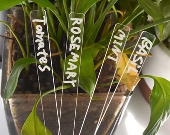 12 Pieces PREMIUM Clear Acyrlic Plant Tags / Plant Labels / Pot Stakes / Plant Makers 4.7” X 0.4” with whiteboard pen