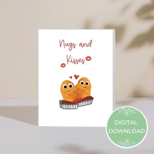 Carte de téléchargement numérique - Nugs and Kisses Card - Chicken Nuggets - Nugget Lover - Card for Him - Card for Her
