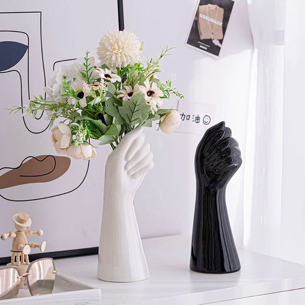 Modern Ceramic Flower Hand Vase | White Arm Sculptural Vase | Nordic Handmade Decorative Bud Vase | Floral Planter Pot for Home