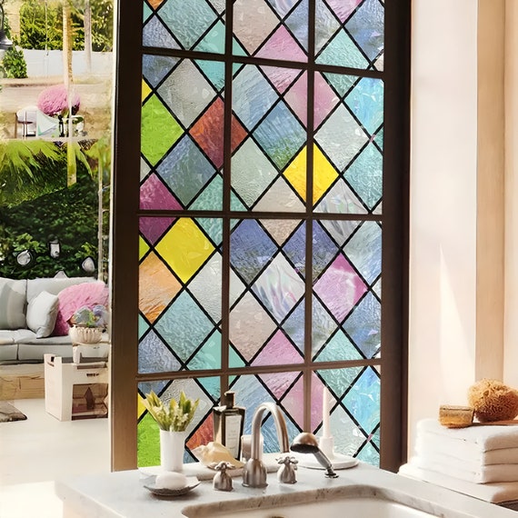 Window Privacy Film Static Cling - Stained Glass Decorative Film, Rainbow Sun Catcher, Non-Adhesive - View #4