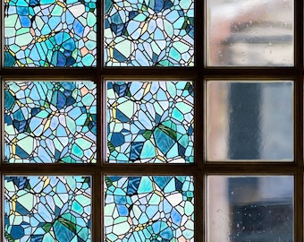 Blaue Kopfsteinpflaster-Fenster-Sichtschutzfolie, Buntglas-Behandlungsfolie, nicht klebrige antistatische haftende selbstklebende Glasabziehbild-Aufkleber für Zuhause