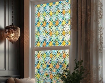 Gitter Buntglas Fenster Film Static Cling | Regenbogen Sichtschutz-Fensteraufkleber | Nichtklebende Dekorfolie für Türen & Standlichter