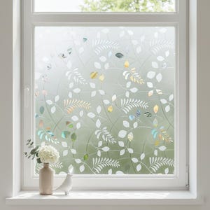 Stained Glass Window Film, Rainbow Leaf Vine Pattern, Static Cling, Privacy Frosted Film, Removable UV Protection Glass Cover