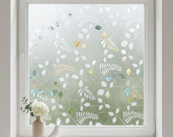 Pellicola per vetri colorati, motivo a foglie arcobaleno, pellicola statica, pellicola per la privacy, pellicola protettiva anti-UV rimovibile