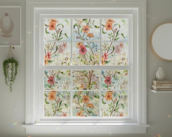 Buntglas-Fensterschutzfolie, Regenbogen Blooming Vines-Muster, statisch haftende gefrostete Folie, abnehmbare UV-Schutzglasabdeckung für Türen