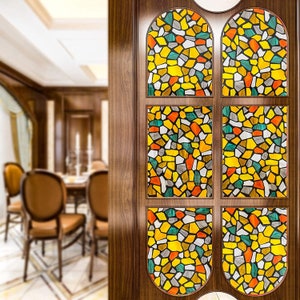 Stained Glass Privacy Window Film, Privacy Door Static Cling Decal, Decorative Adhesive Film, Removable Window Sticker, Glass Vinyl for Home