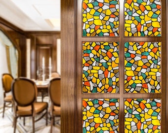 Stained Glass Privacy Window Film, Privacy Door Static Cling Decal, Decorative Adhesive Film, Removable Window Sticker, Glass Vinyl for Home