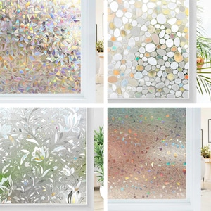 Rainbow Decorative Window Privacy Film, Non Sticky Static Cling Adhesive, Glass Sticker for Anti UV Heat Control Decal