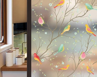 Privacy Window Film Opaque Non-Adhesive Bird Decals Decorative Glass Covering Static Cling Tint Frosted Window Stickers for Home Office