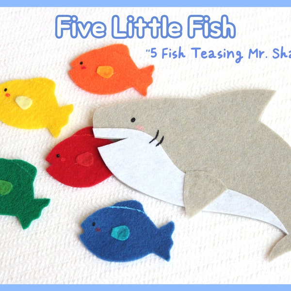 Five Little Fish Felt Story Set / 5 Little Fish Teasing Mr Shark Flannel Board Set / Preschool / Toddler