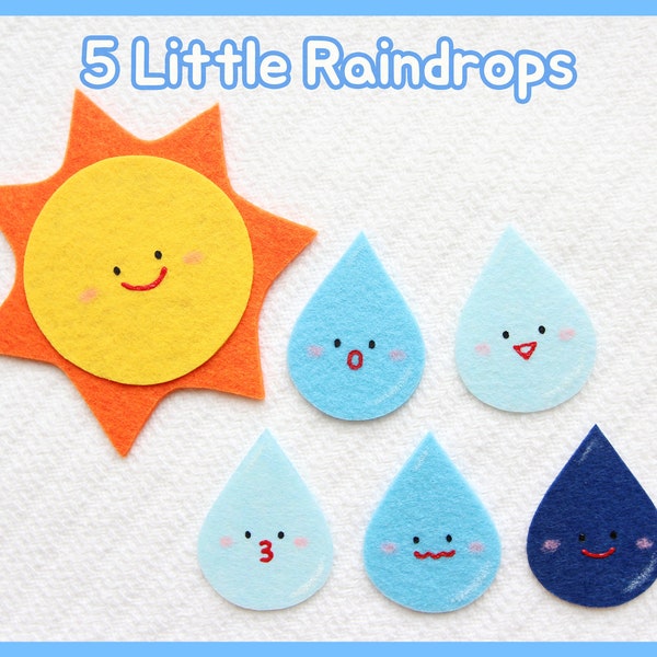 5 Little Raindrops Felt Set / Weather Theme Flannel Board Set / Spring /Preschool / Toddler