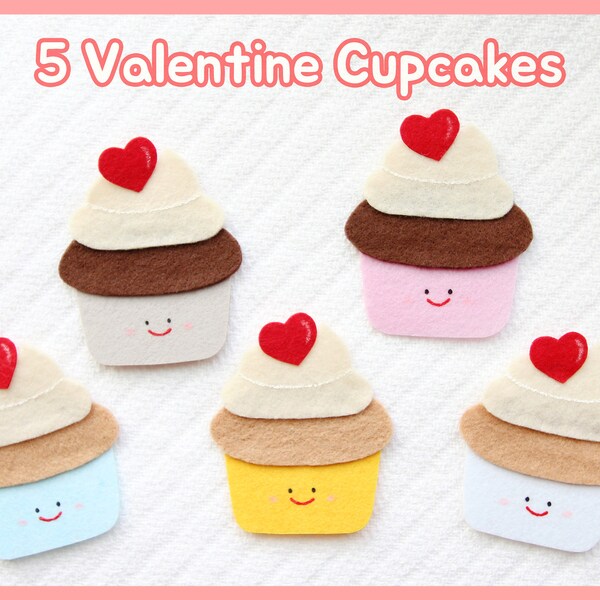 Five Valentine Cupcakes Felt Set / 5 Cupcakes Felt Set /  Valentine's Day Flannel Board Set / Preschool / Toddler