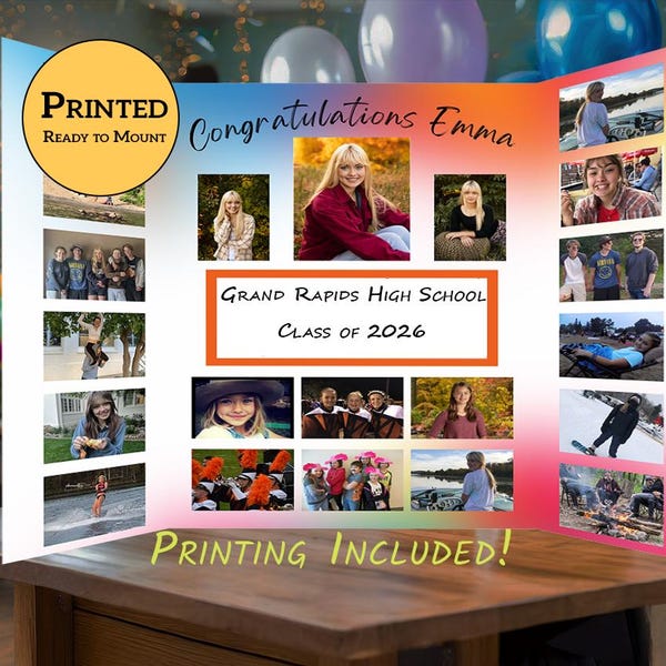Custom Graduation Photo Board, Printed Tri-Fold Poster