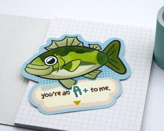Pegatina Positive Sea Bass; pegatina de vinilo suave al tacto e impermeable de 7,6 cm inspirada en Animal Crossing