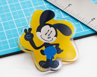 Pin acrílico de Oswald; Pin de 5 cm con la ilustración de Oswald el Conejo Afortunado