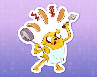 Pegatina de panqueques con tocino de Jake el perro; pegatina de vinilo impermeable inspirada en Hora de aventuras