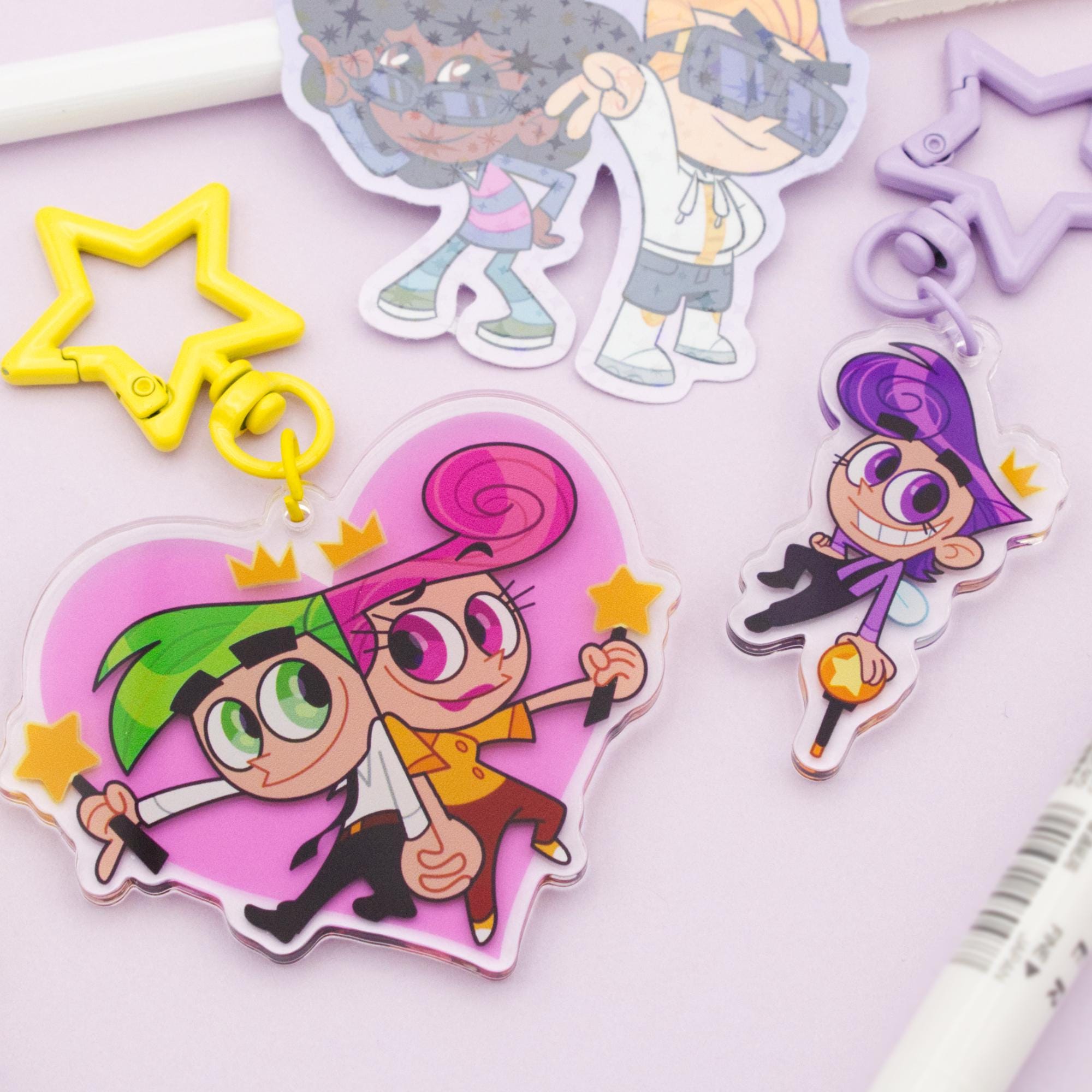 Fairly Odd Parents Fairy Godparents Fanmade Acrylic Keychains - Cosmo & Wanda and Peri
