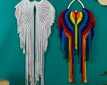 Handmade Woven Bohemian Macrame Tapestry Wall Hanging Home Decoration - Rainbow Angel Wing