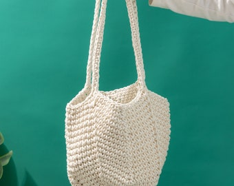 Cotton Woven Tote Bag - Crochet Shopping Shoulder beach Handbag