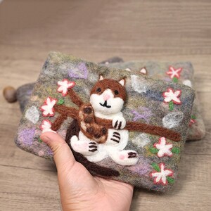 Handmade Wool Felt Kitty Cat Backpack Hand Carry Bag Wallet