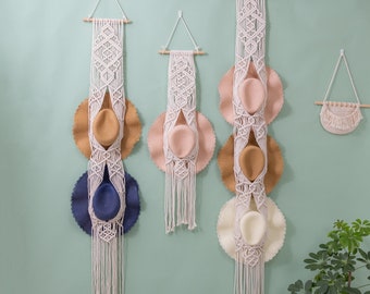 Boho Elegance: Handcrafted Macramé Diamond Hat Organizer - Wall Hanging Storage for Stylish Display