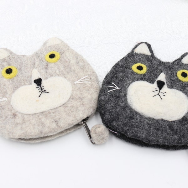 Handmade Wool Felt Kitty Cat Backpack Hand Carry Bag Coin Wallet
