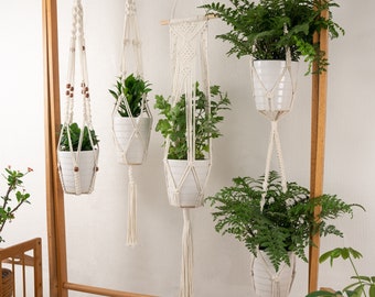 Plantes en corde de macramé en coton faites à la main - Lot de 4