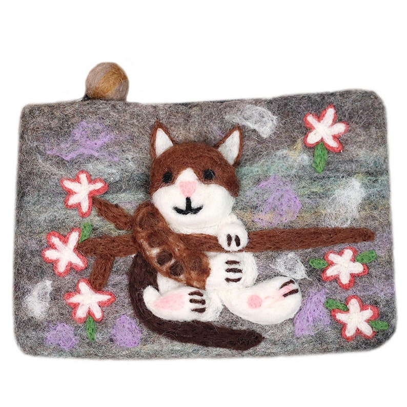 Handmade Wool Felt Kitty Cat Backpack Hand Carry Bag Wallet