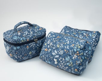 Small Cosmetic Bag With Floral Quilted Makeup Pouch - Travel Toiletry Organizer