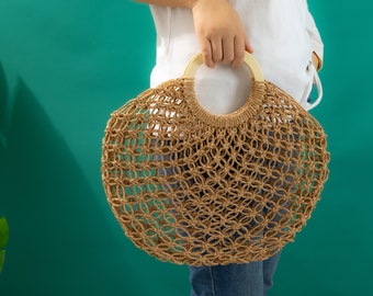 Hemp Tote Bag - Crochet Mini Shopping Beach Handbag