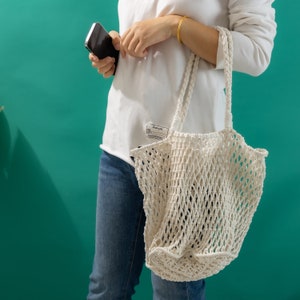 Cotton Woven Tote Bag Crochet Shopping Shoulder Handbag image 5