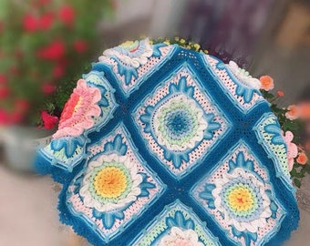 Crochet Blanket - Boho Floral Handmade Kids Room Blanket - For Baby Showers, Housewarming, Ded Decorations and Photos