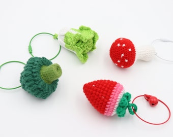 Knitting Crochet Handmade fruits keychain - mushroom, Cabbage, Strawberry, Broccoli Keychain