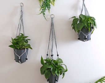 Handmade Cotton Macrame Rope Plants Hanging Pots Holder Stand Hangers - Set Of Three